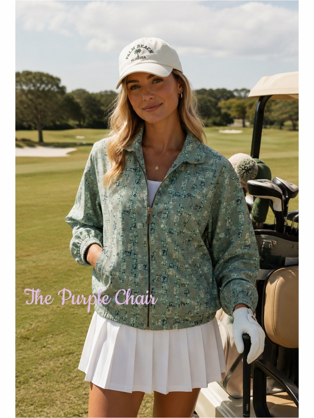 LINE-UP Vintage Long Sleeve Golf Cart Print Zip Up Jacket M